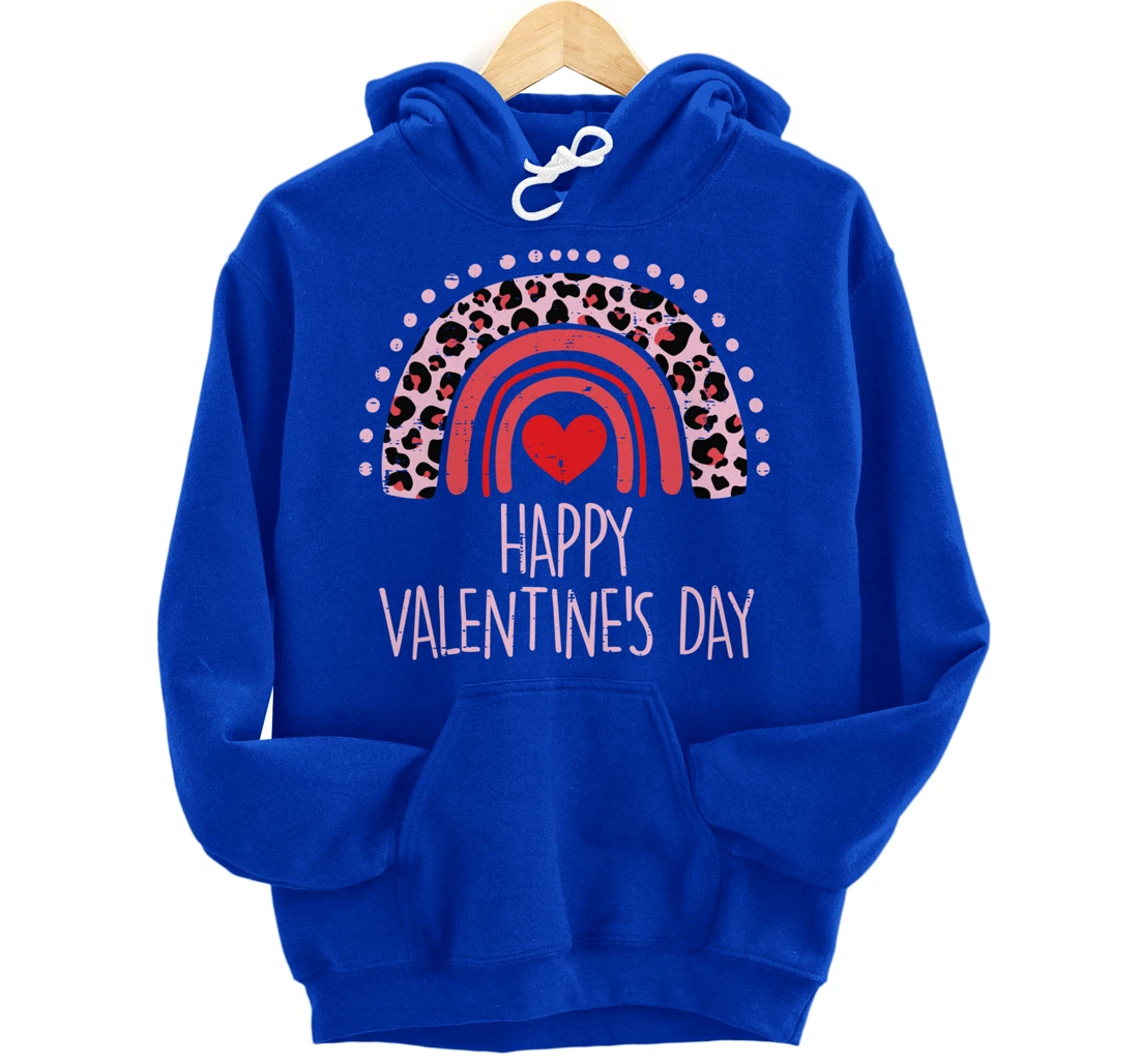 Happy Valentines Day Leopard Rainbow Red Women Valentine Pullover Hoodie