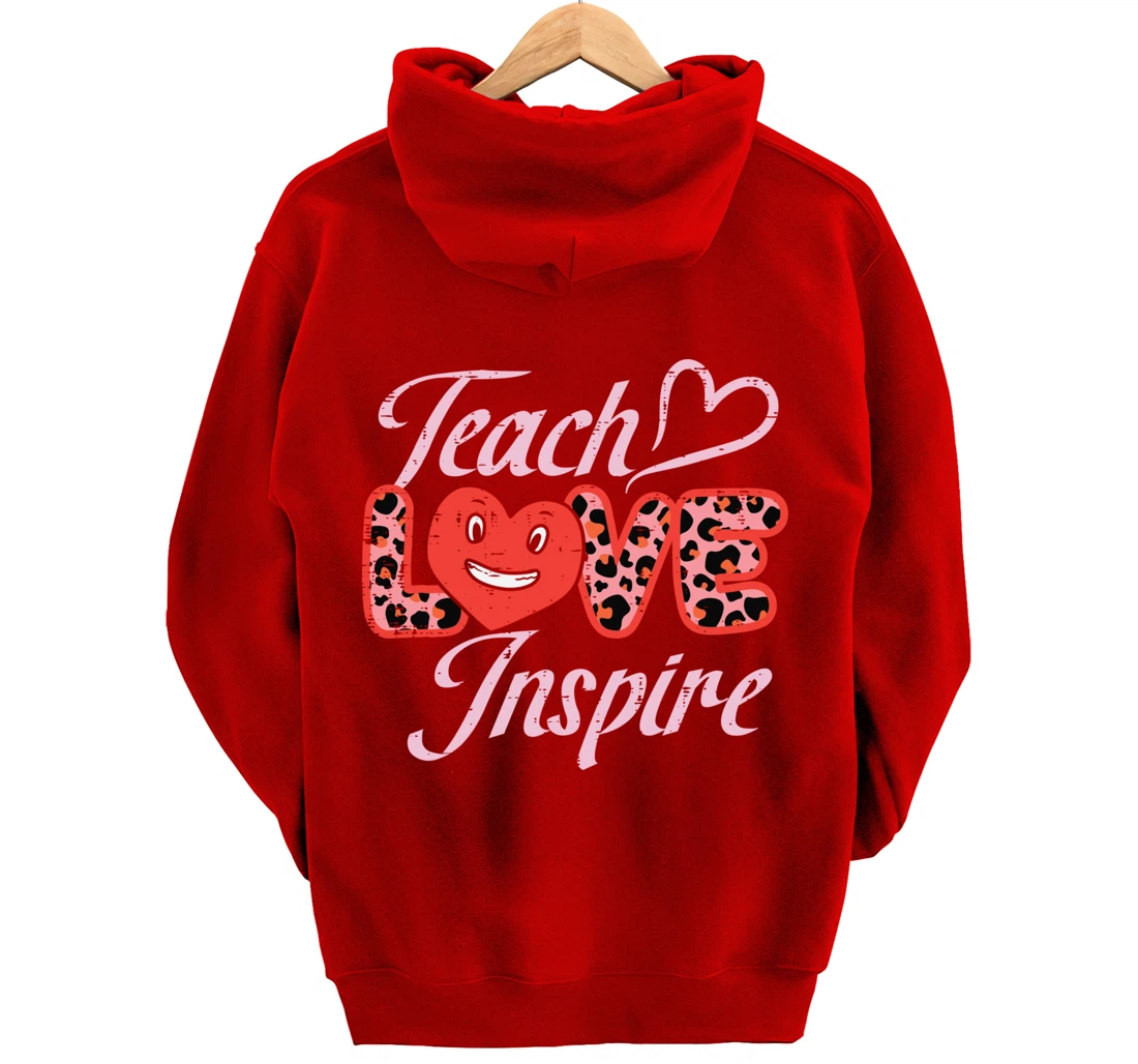 Teach Love Inspire Leopard Teacher Valentines Day Women Pullover Hoodie