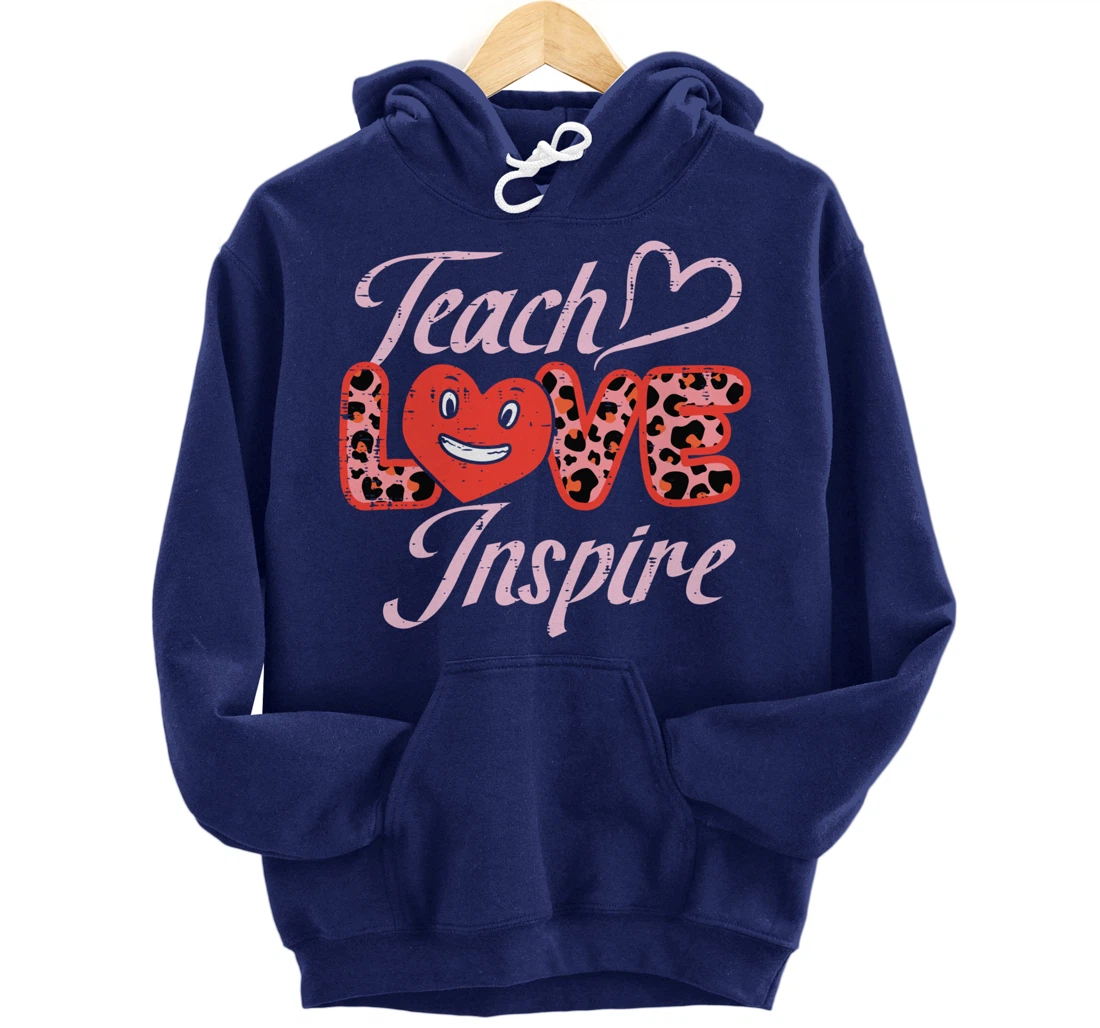 Teach Love Inspire Leopard Teacher Valentines Day Women Pullover Hoodie