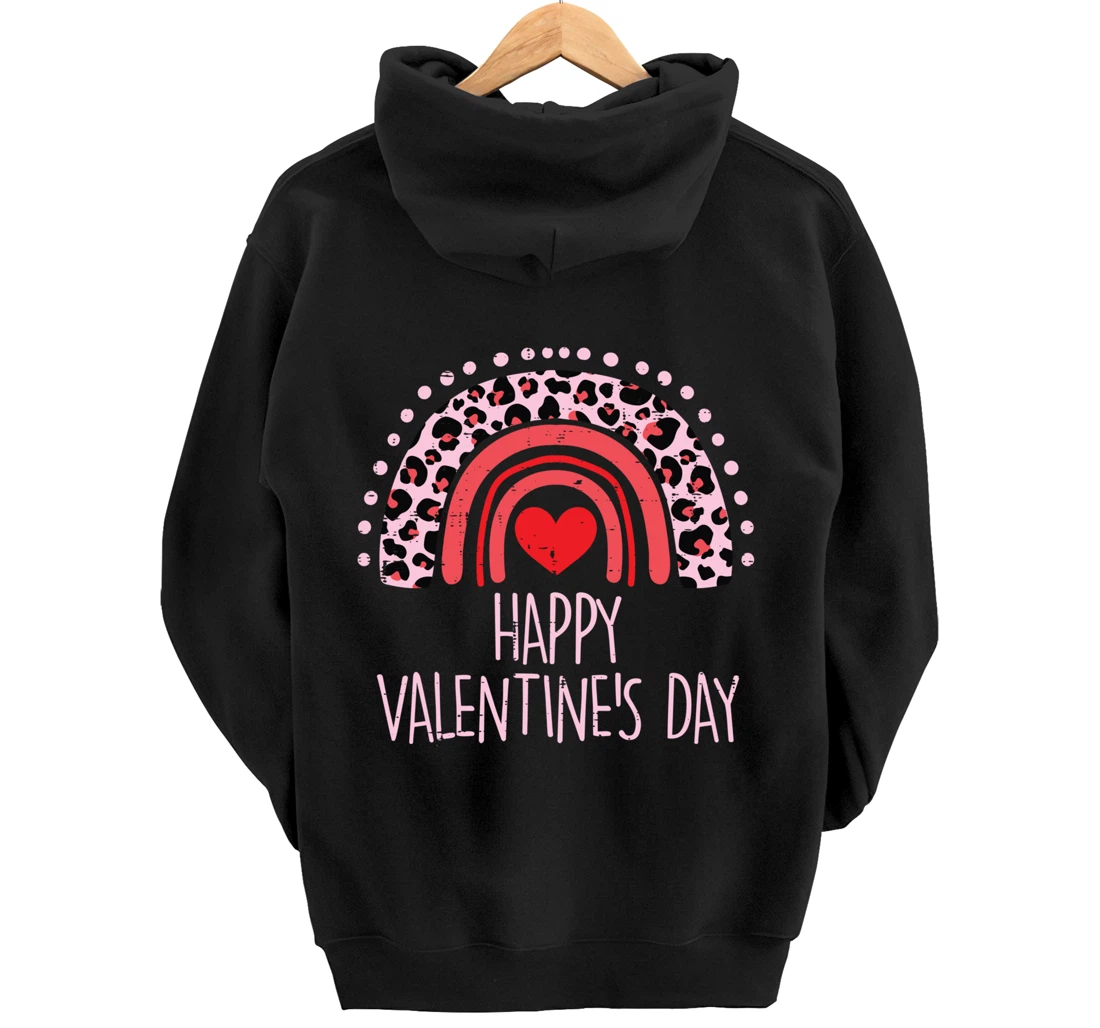 Happy Valentines Day Leopard Rainbow Red Women Valentine Pullover Hoodie