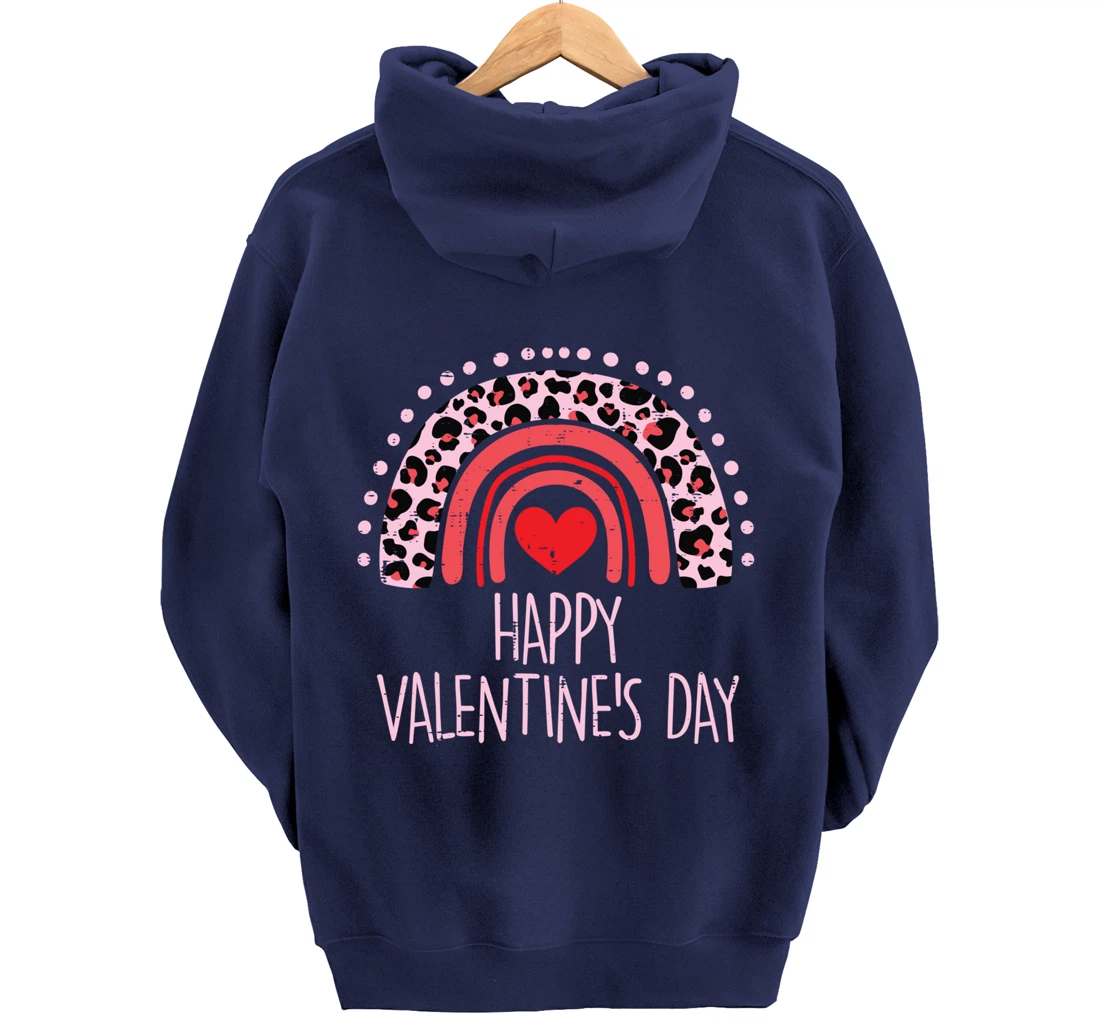 Happy Valentines Day Leopard Rainbow Red Women Valentine Pullover Hoodie
