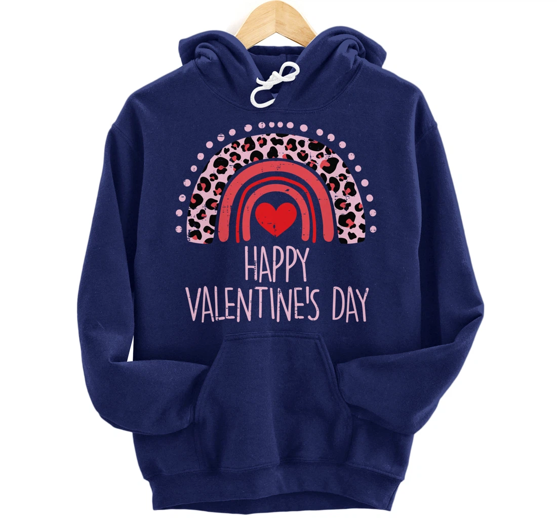 Happy Valentines Day Leopard Rainbow Red Women Valentine Pullover Hoodie