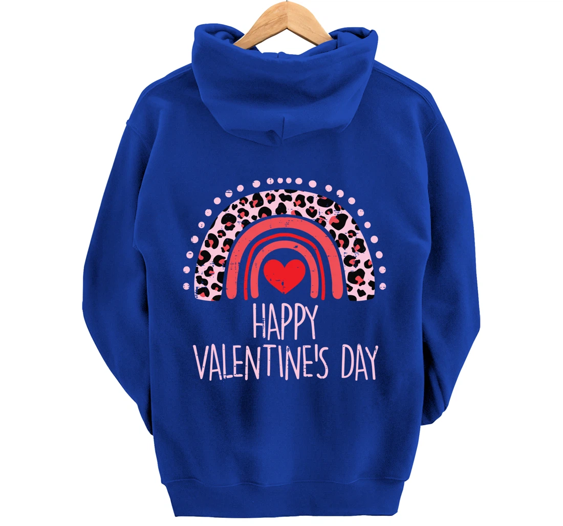 Happy Valentines Day Leopard Rainbow Red Women Valentine Pullover Hoodie