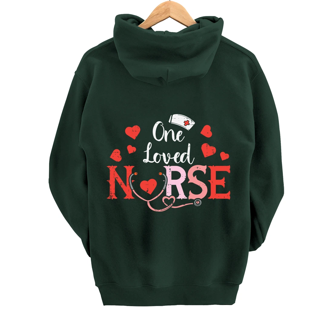 One Loveed Nurse Valentines Day Valentine ER ICU RN Women Pullover Hoodie
