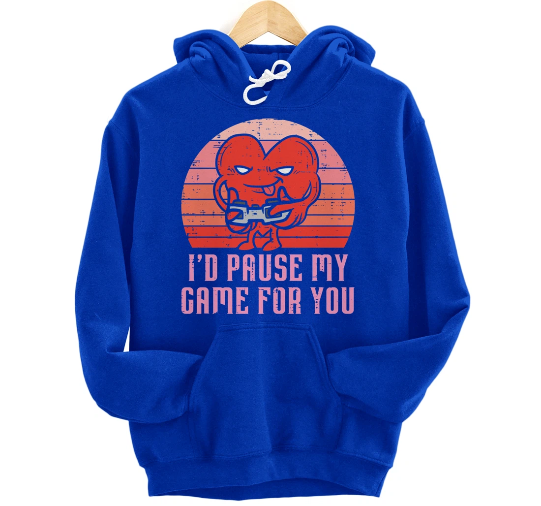 Id Pause My Game For You Gamer Heart Mens Valentines Day Boy Pullover Hoodie