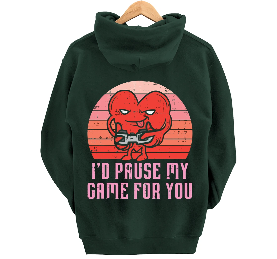 Id Pause My Game For You Gamer Heart Mens Valentines Day Boy Pullover Hoodie