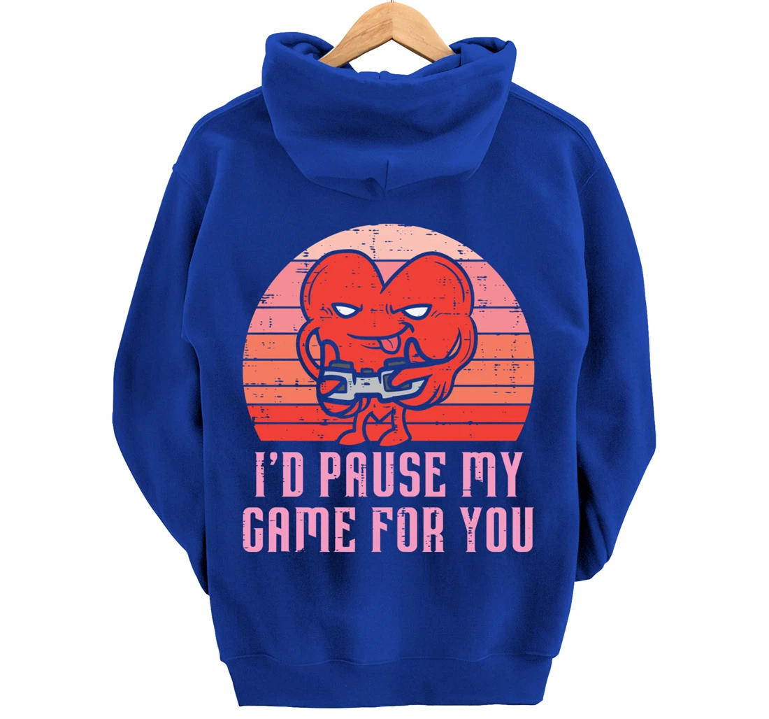 Id Pause My Game For You Gamer Heart Mens Valentines Day Boy Pullover Hoodie