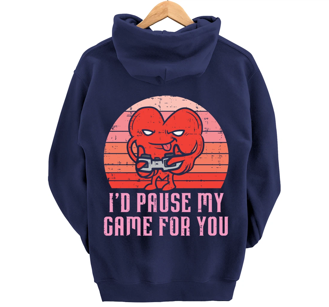 Id Pause My Game For You Gamer Heart Mens Valentines Day Boy Pullover Hoodie