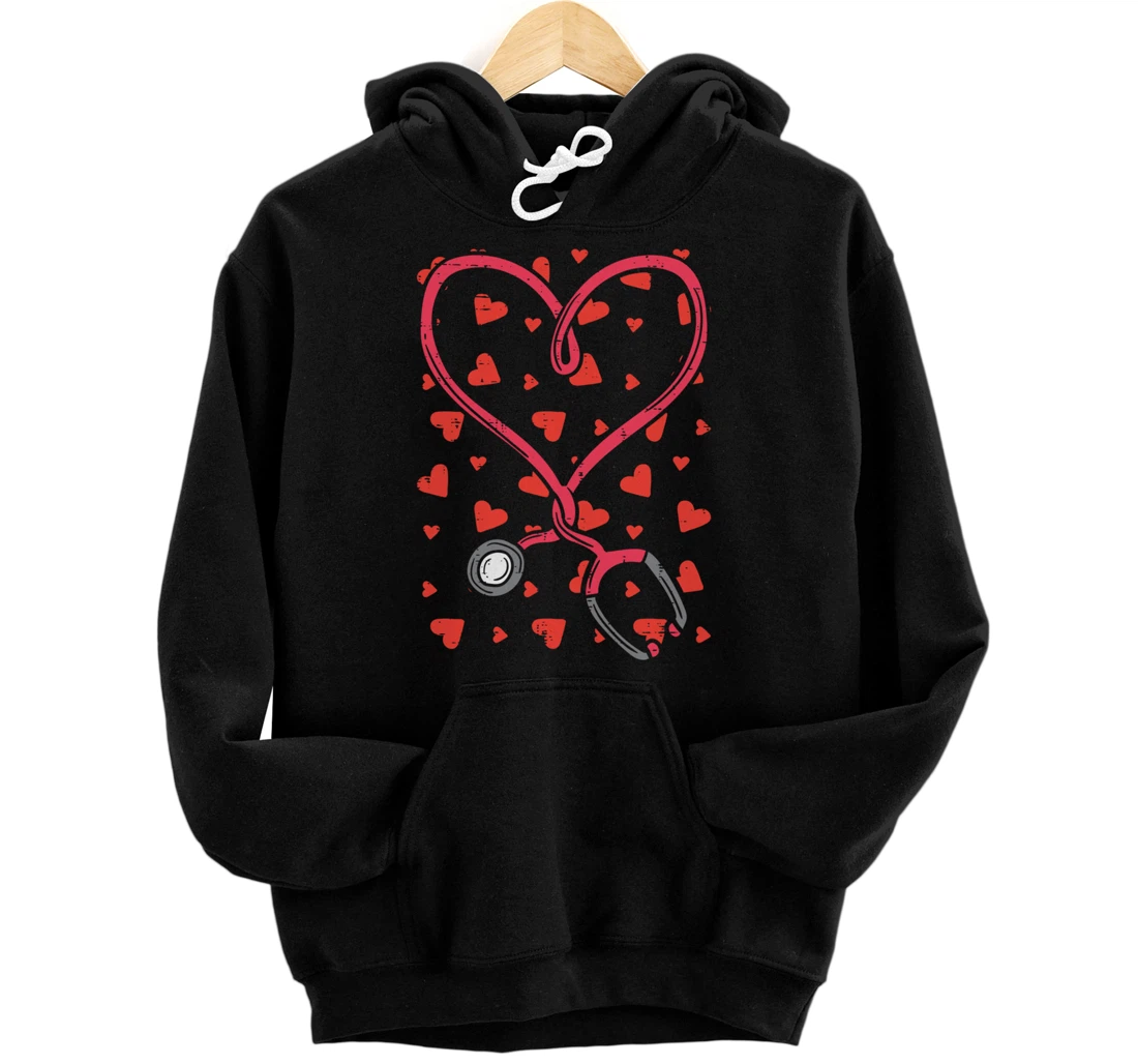 Heart Stethoscope Cute Love Nursing Valentines Day Nurse Pullover Hoodie
