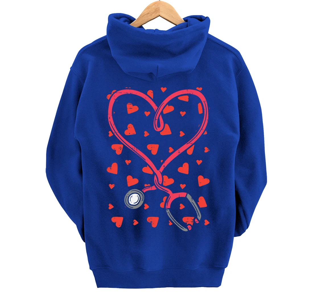 Heart Stethoscope Cute Love Nursing Valentines Day Nurse Pullover Hoodie