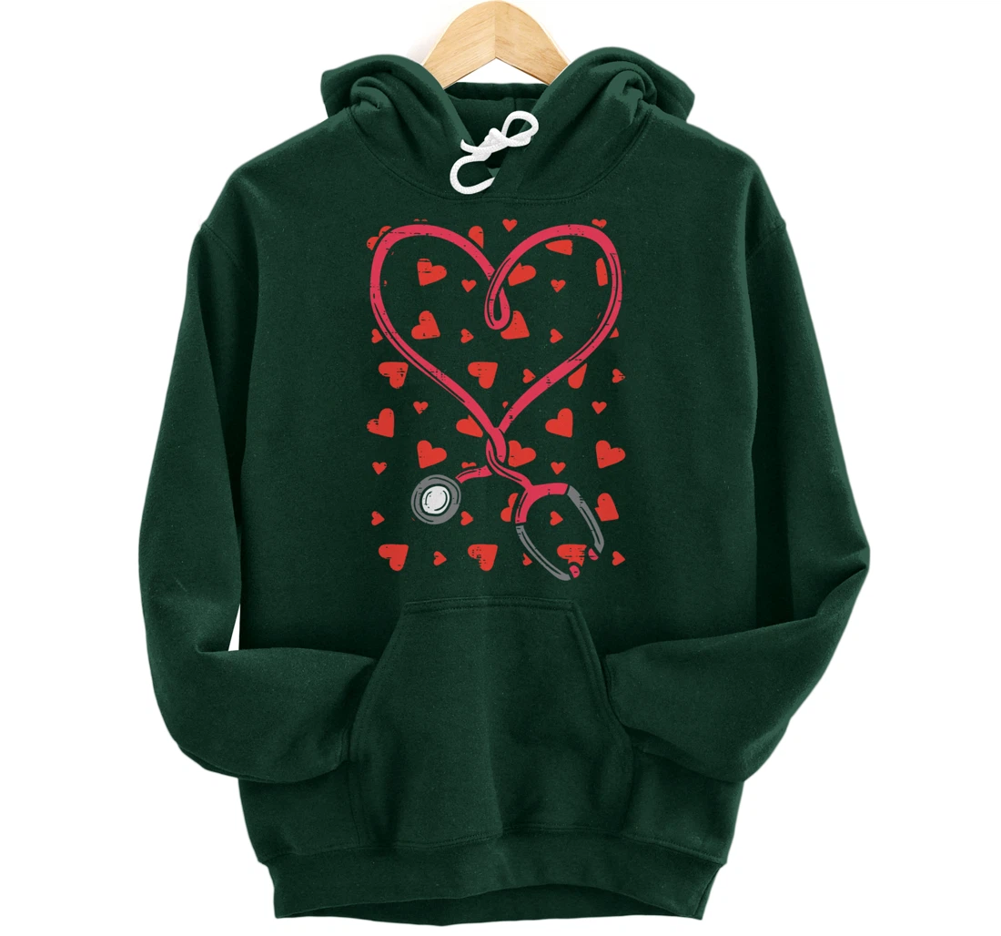 Heart Stethoscope Cute Love Nursing Valentines Day Nurse Pullover Hoodie