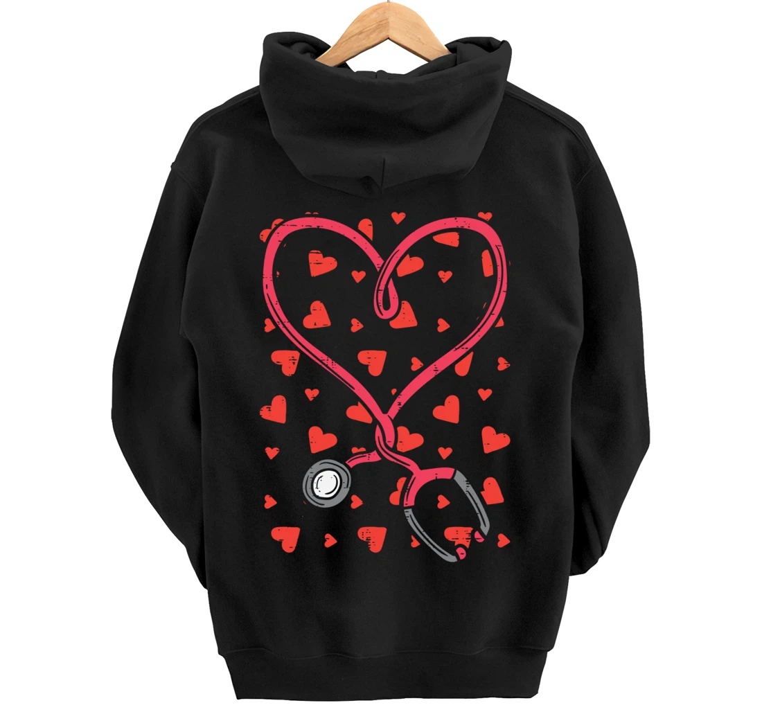 Heart Stethoscope Cute Love Nursing Valentines Day Nurse Pullover Hoodie