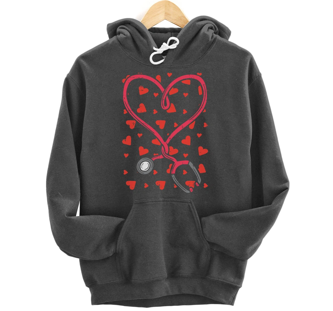 Heart Stethoscope Cute Love Nursing Valentines Day Nurse Pullover Hoodie