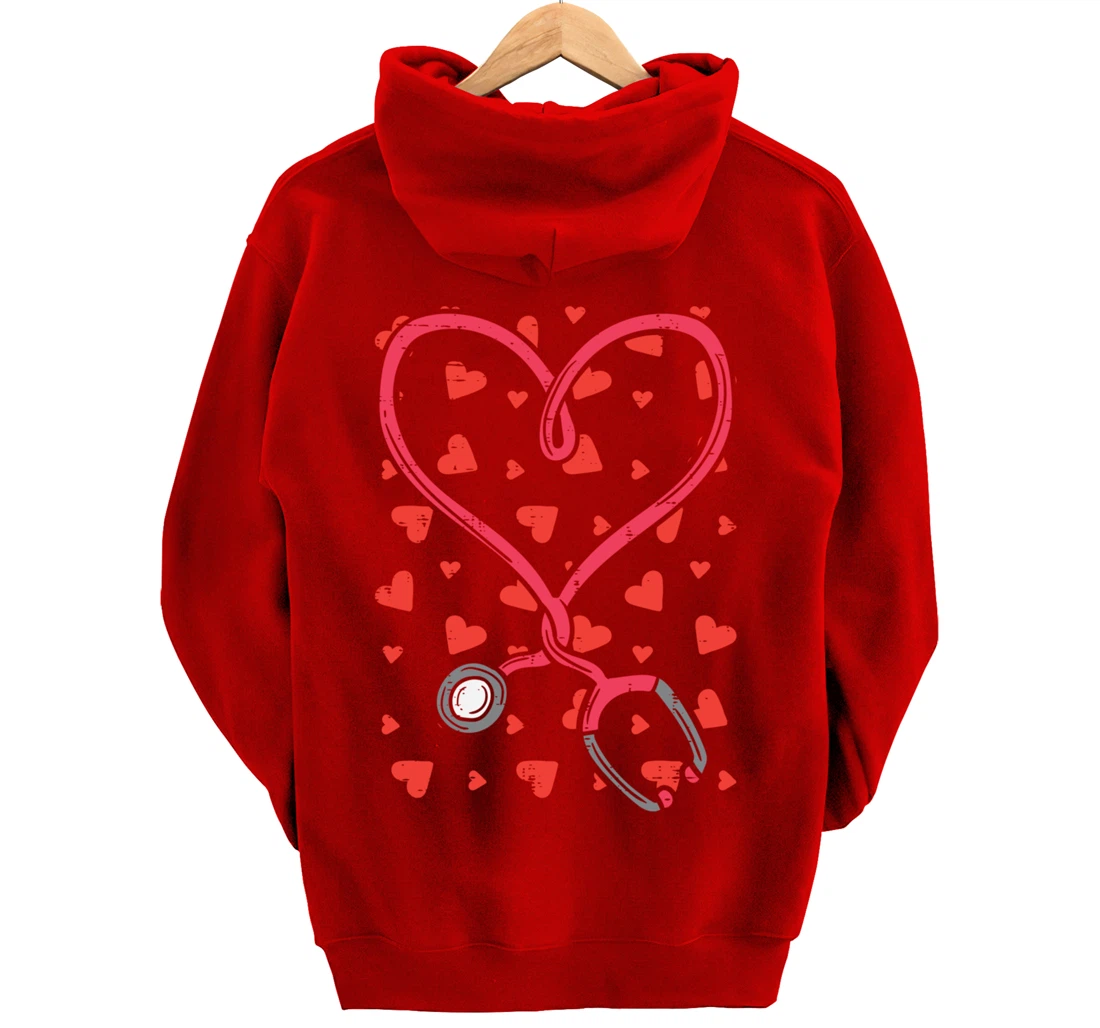 Heart Stethoscope Cute Love Nursing Valentines Day Nurse Pullover Hoodie