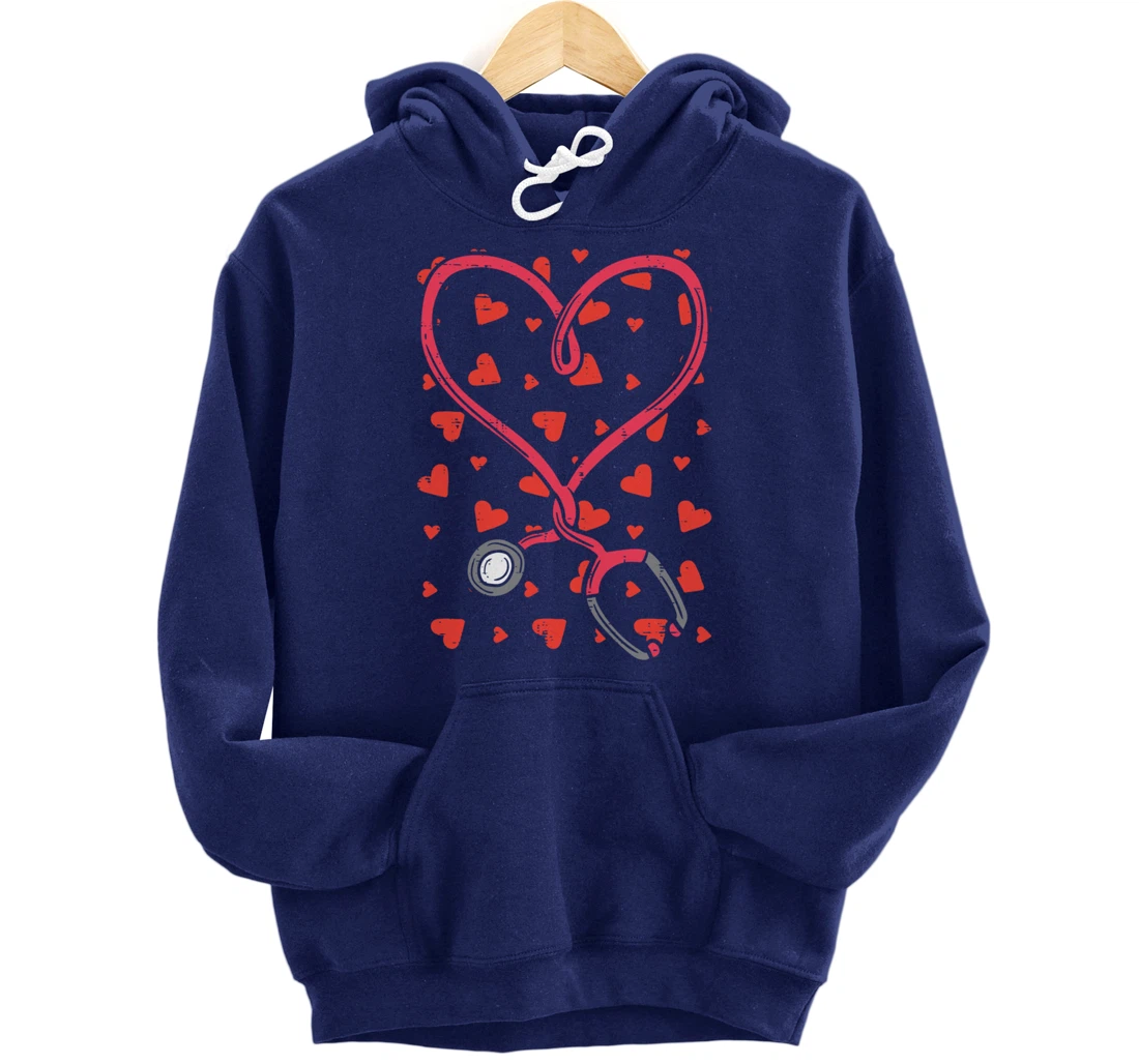 Heart Stethoscope Cute Love Nursing Valentines Day Nurse Pullover Hoodie