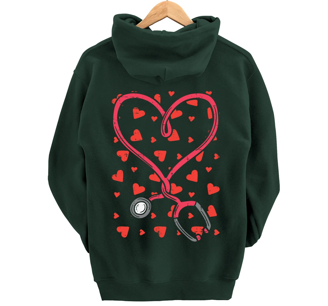 Heart Stethoscope Cute Love Nursing Valentines Day Nurse Pullover Hoodie