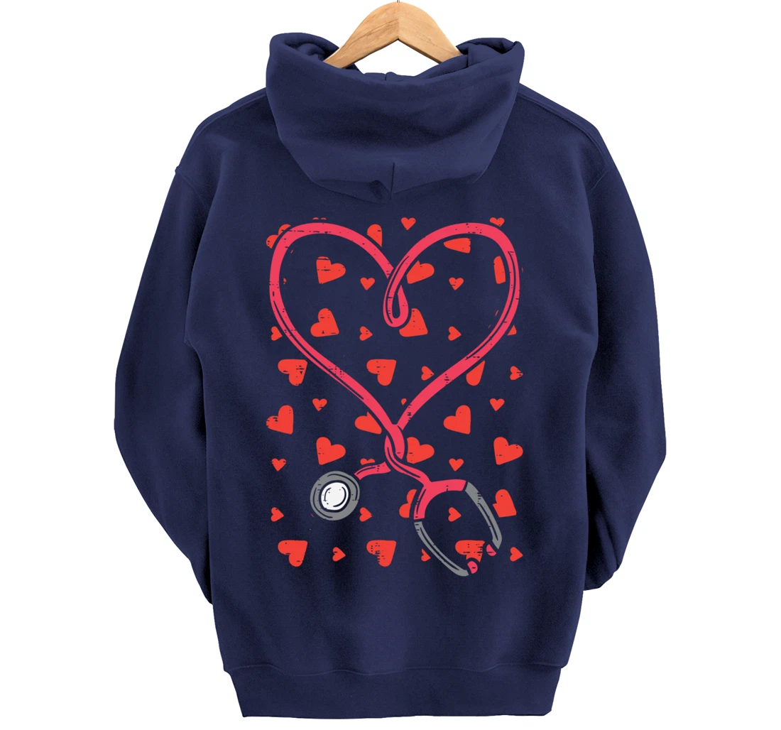Heart Stethoscope Cute Love Nursing Valentines Day Nurse Pullover Hoodie