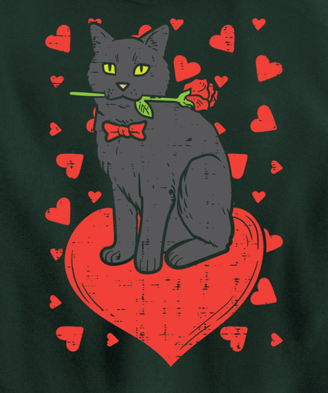 Black Cat Tie Red Rose Heart Cute Valentines Day Pet Women Pullover Hoodie