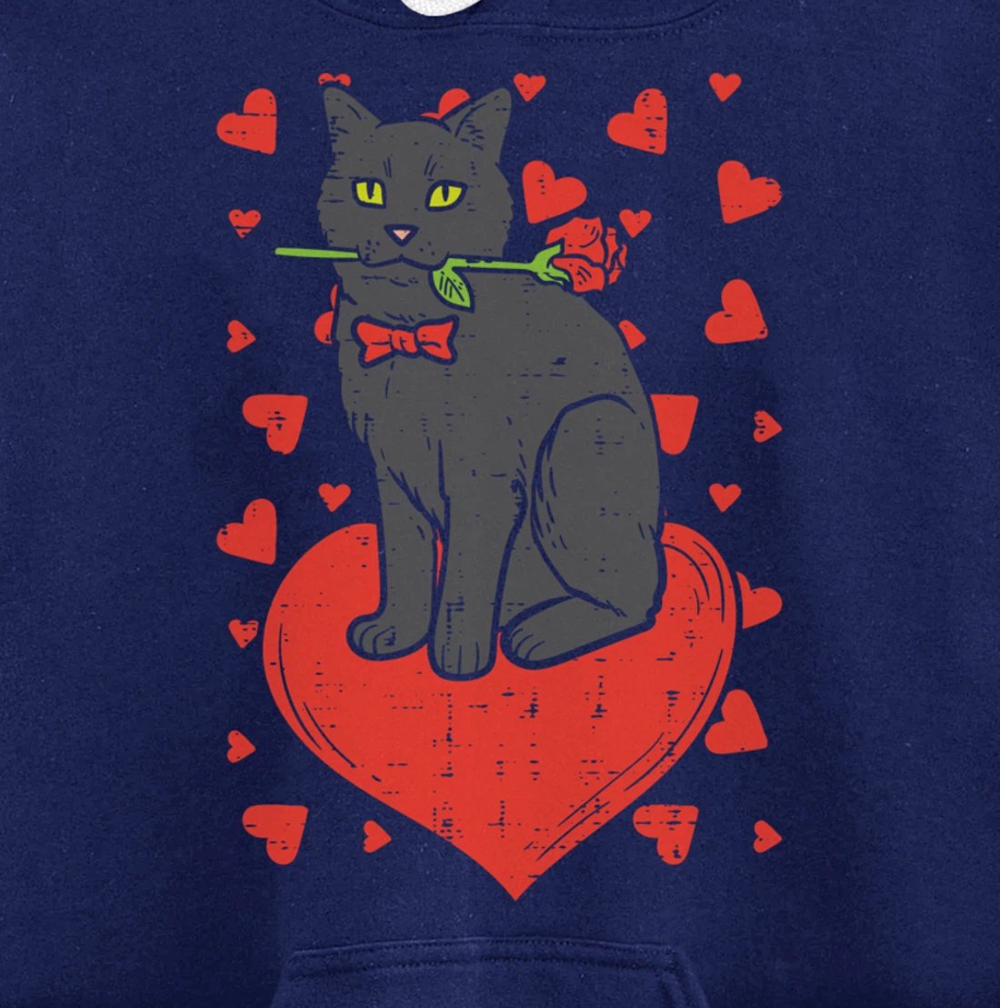 Black Cat Tie Red Rose Heart Cute Valentines Day Pet Women Pullover Hoodie