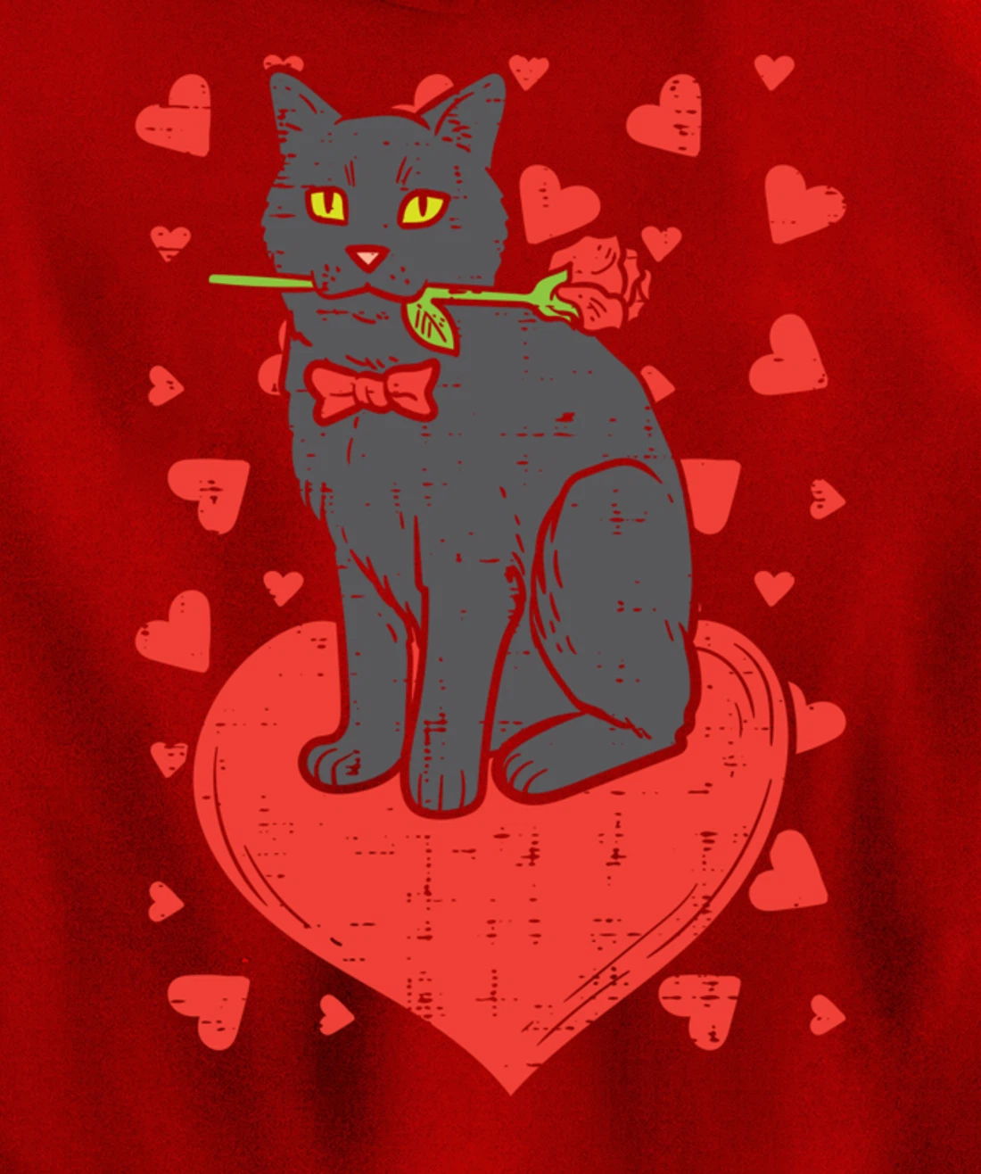 Black Cat Tie Red Rose Heart Cute Valentines Day Pet Women Pullover Hoodie