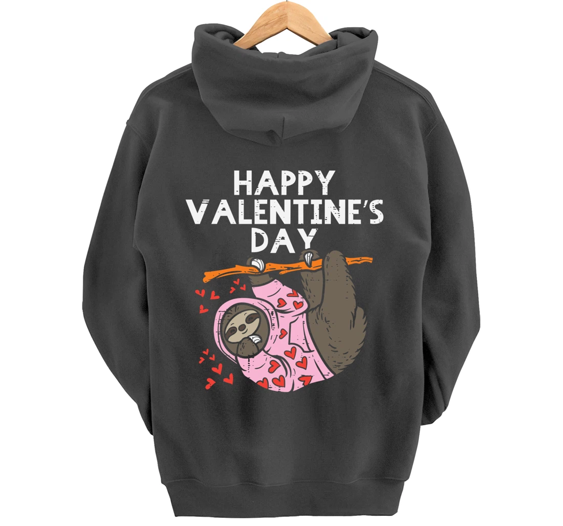 Happy Valentines Day Sloth Hearts Cute Lazy Animal Lover Pullover Hoodie