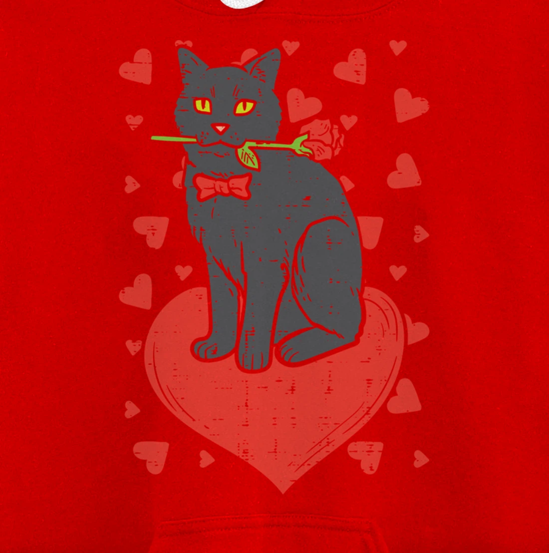 Black Cat Tie Red Rose Heart Cute Valentines Day Pet Women Pullover Hoodie