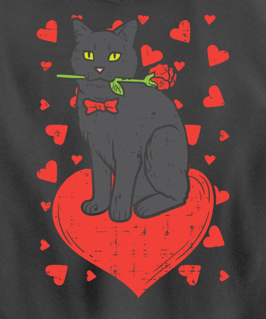 Black Cat Tie Red Rose Heart Cute Valentines Day Pet Women Pullover Hoodie