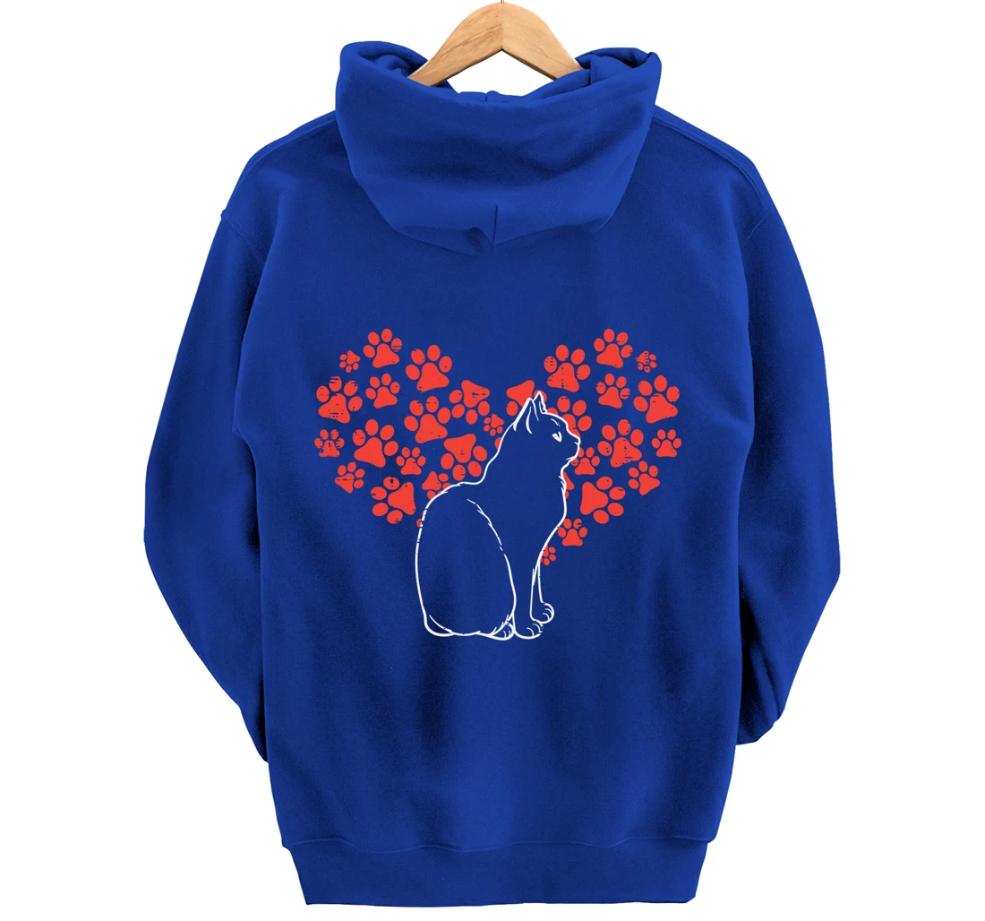 Black Cat Paw Heart Cute Valentines Day Animal Lover Women Pullover Hoodie