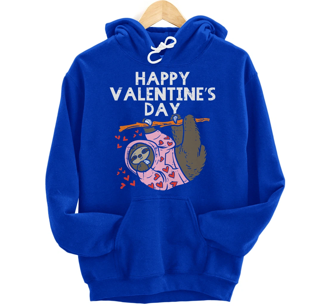 Happy Valentines Day Sloth Hearts Cute Lazy Animal Lover Pullover Hoodie