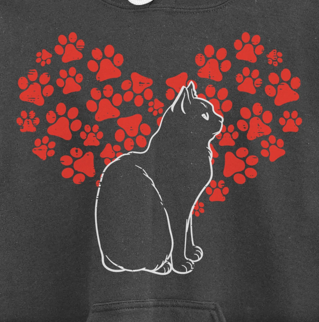 Black Cat Paw Heart Cute Valentines Day Animal Lover Women Pullover Hoodie