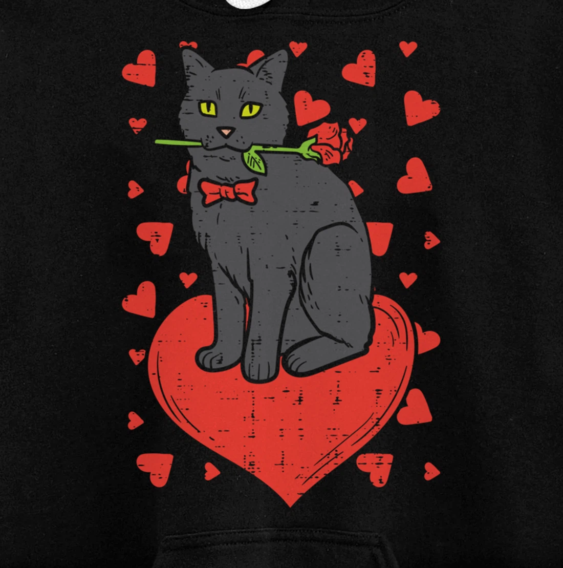 Black Cat Tie Red Rose Heart Cute Valentines Day Pet Women Pullover Hoodie