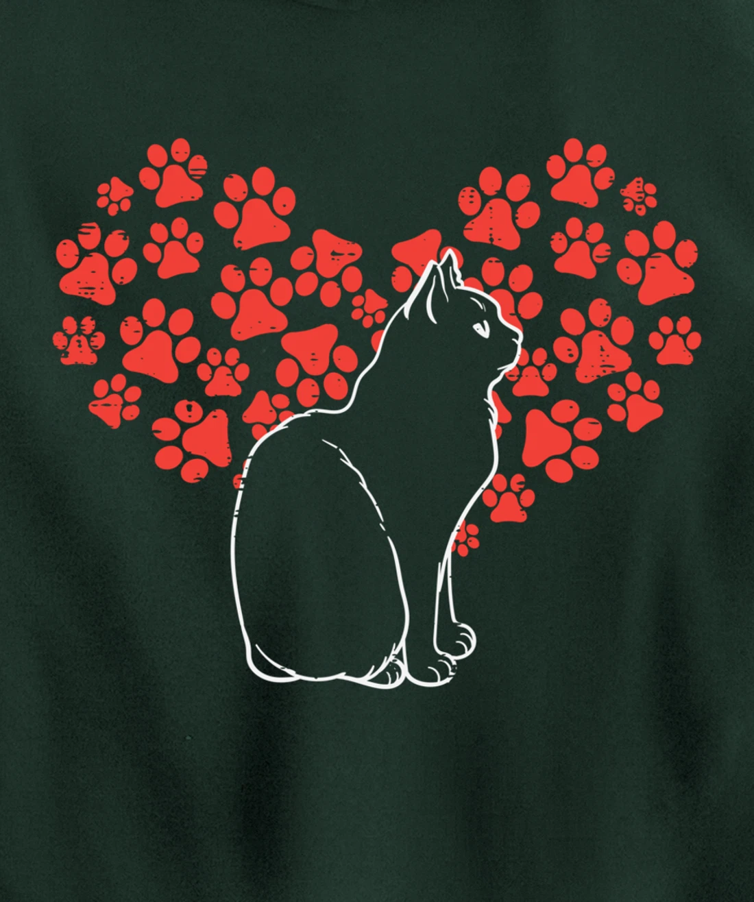 Black Cat Paw Heart Cute Valentines Day Animal Lover Women Pullover Hoodie