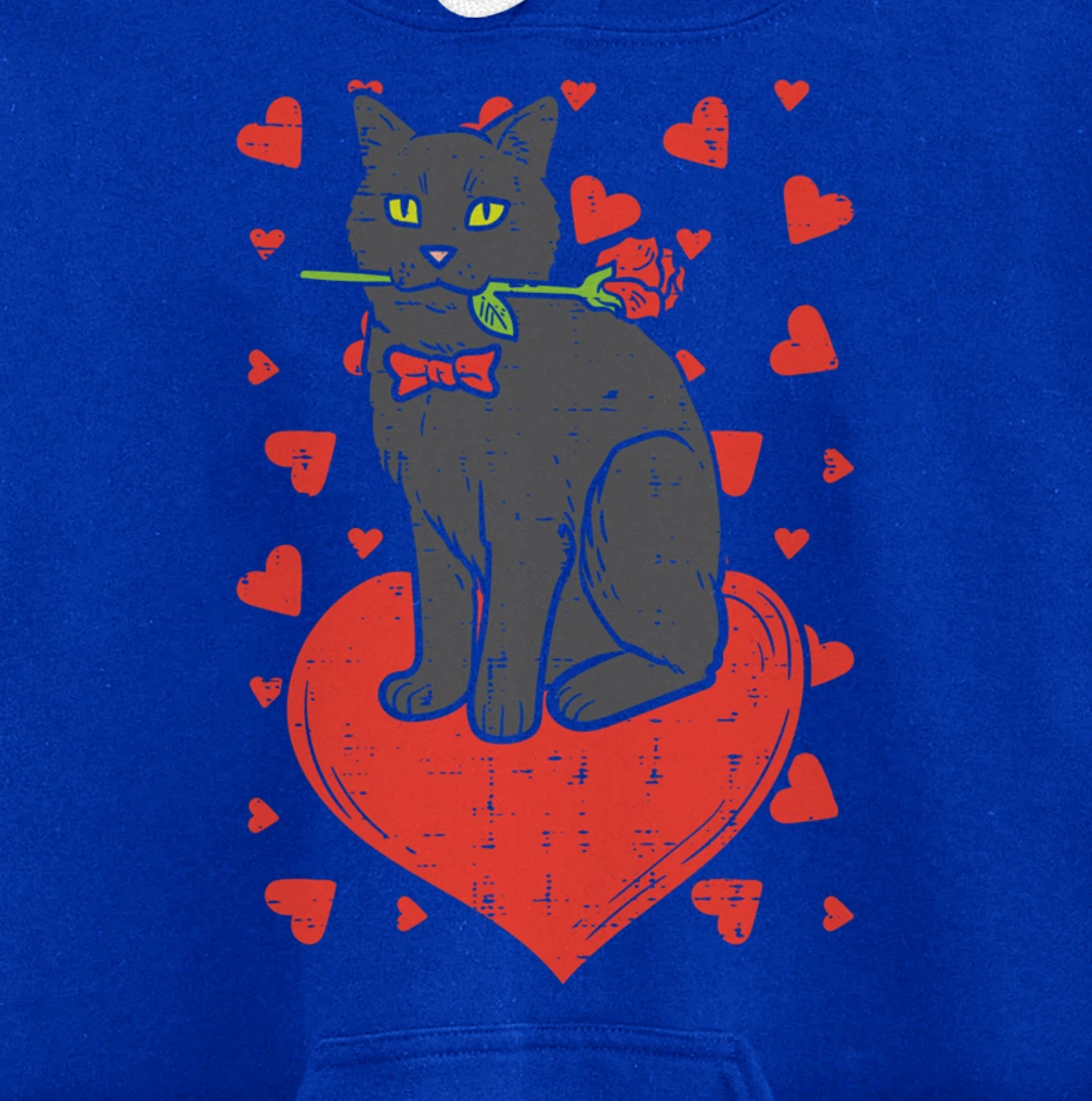 Black Cat Tie Red Rose Heart Cute Valentines Day Pet Women Pullover Hoodie