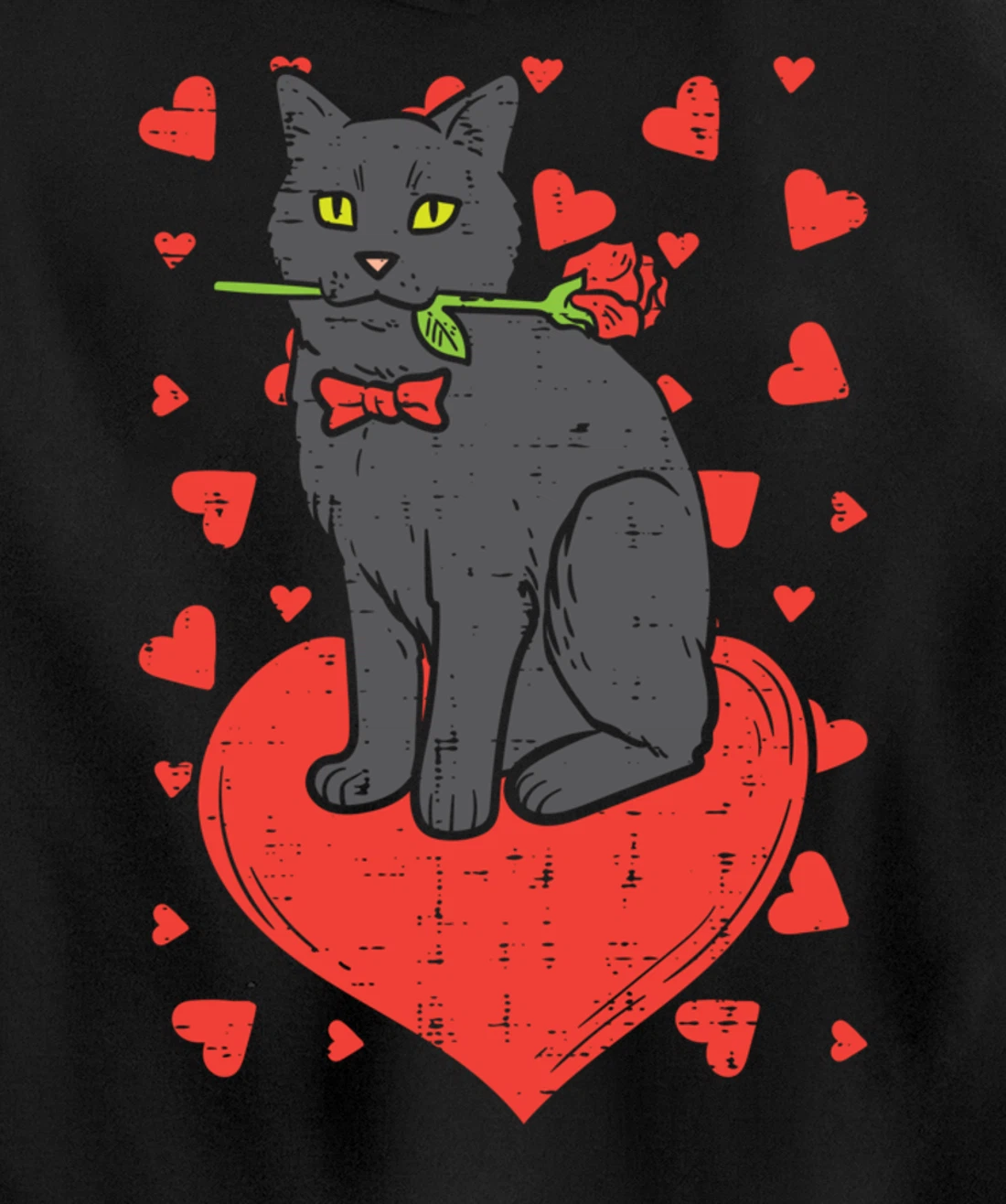 Black Cat Tie Red Rose Heart Cute Valentines Day Pet Women Pullover Hoodie