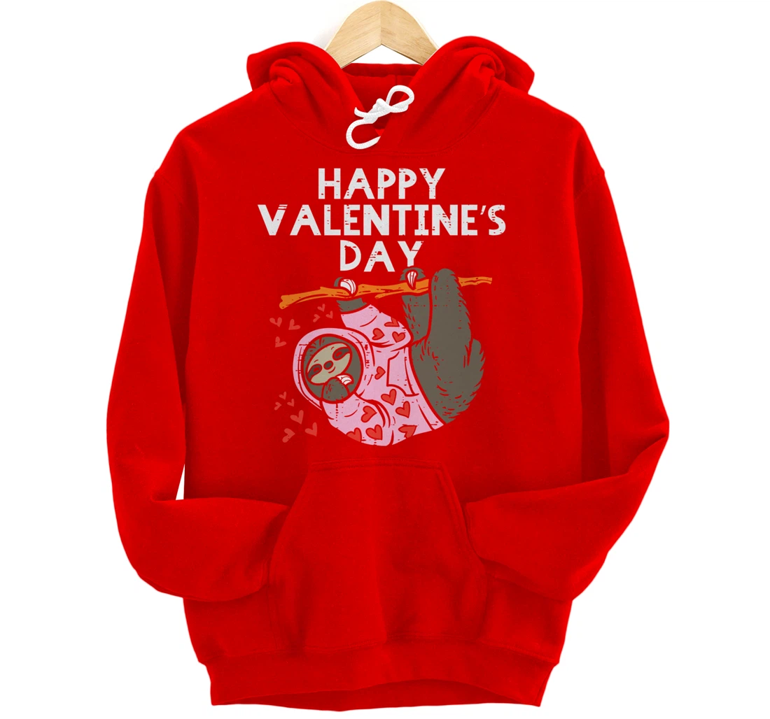 Happy Valentines Day Sloth Hearts Cute Lazy Animal Lover Pullover Hoodie