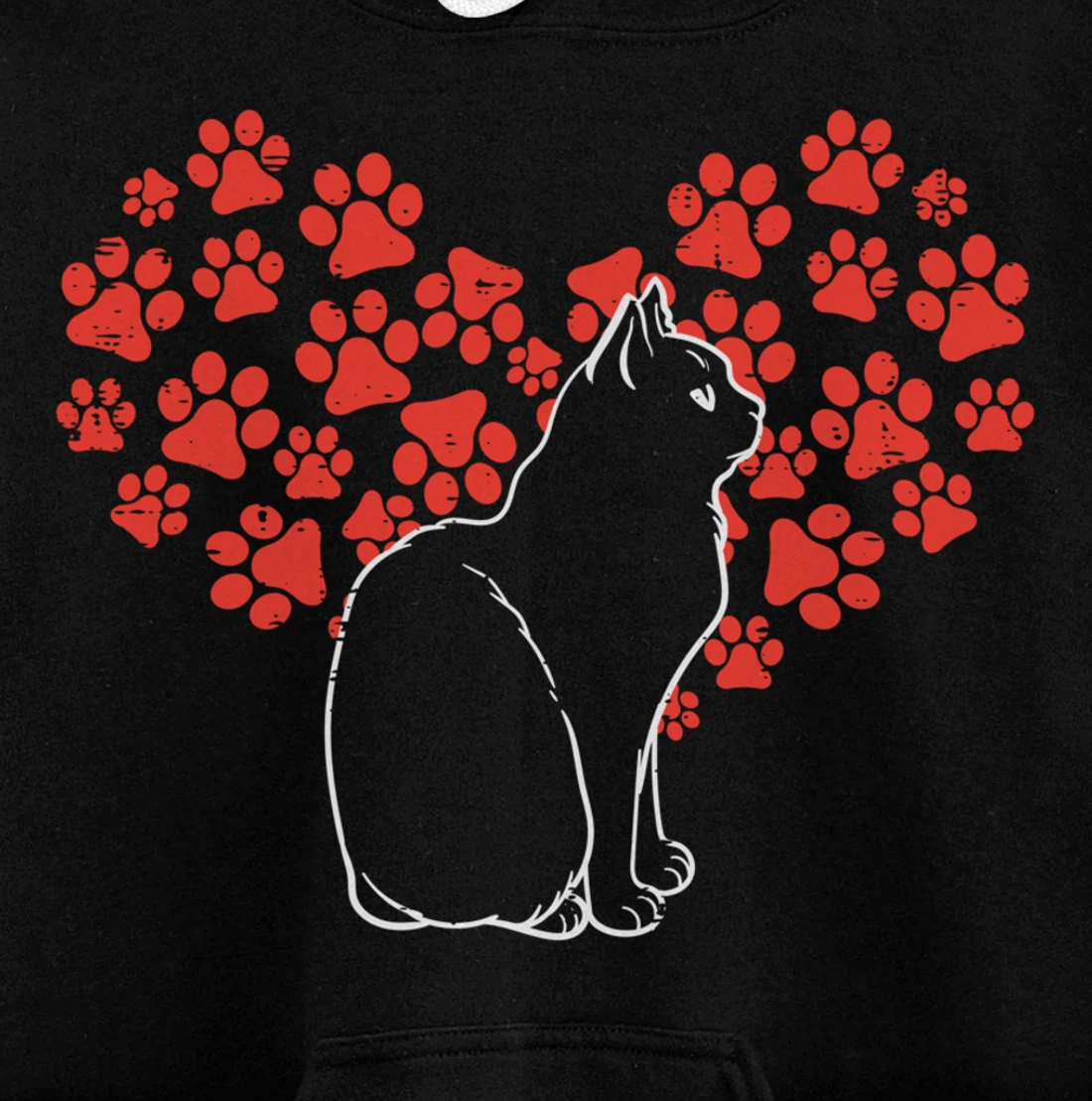 Black Cat Paw Heart Cute Valentines Day Animal Lover Women Pullover Hoodie