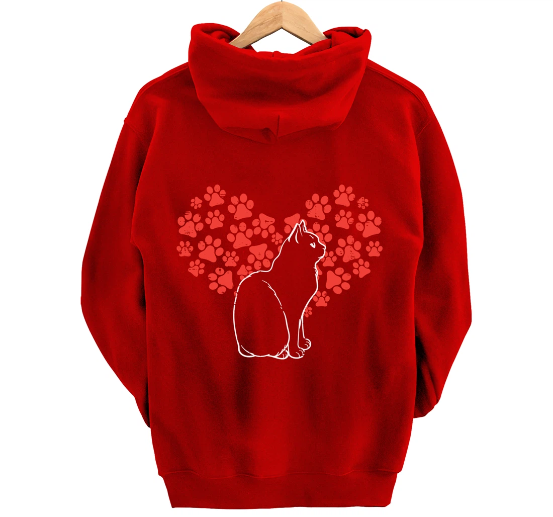Black Cat Paw Heart Cute Valentines Day Animal Lover Women Pullover Hoodie