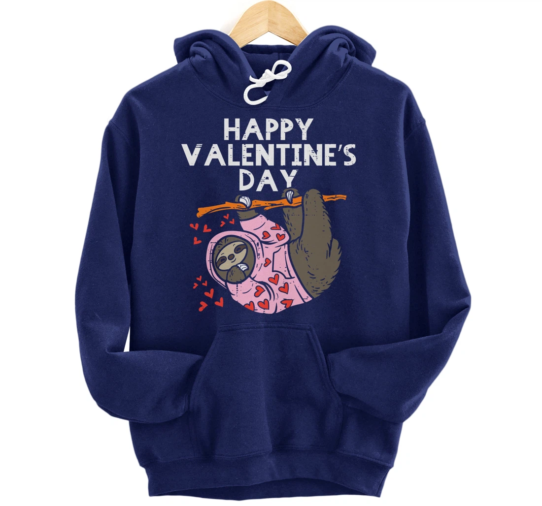 Happy Valentines Day Sloth Hearts Cute Lazy Animal Lover Pullover Hoodie