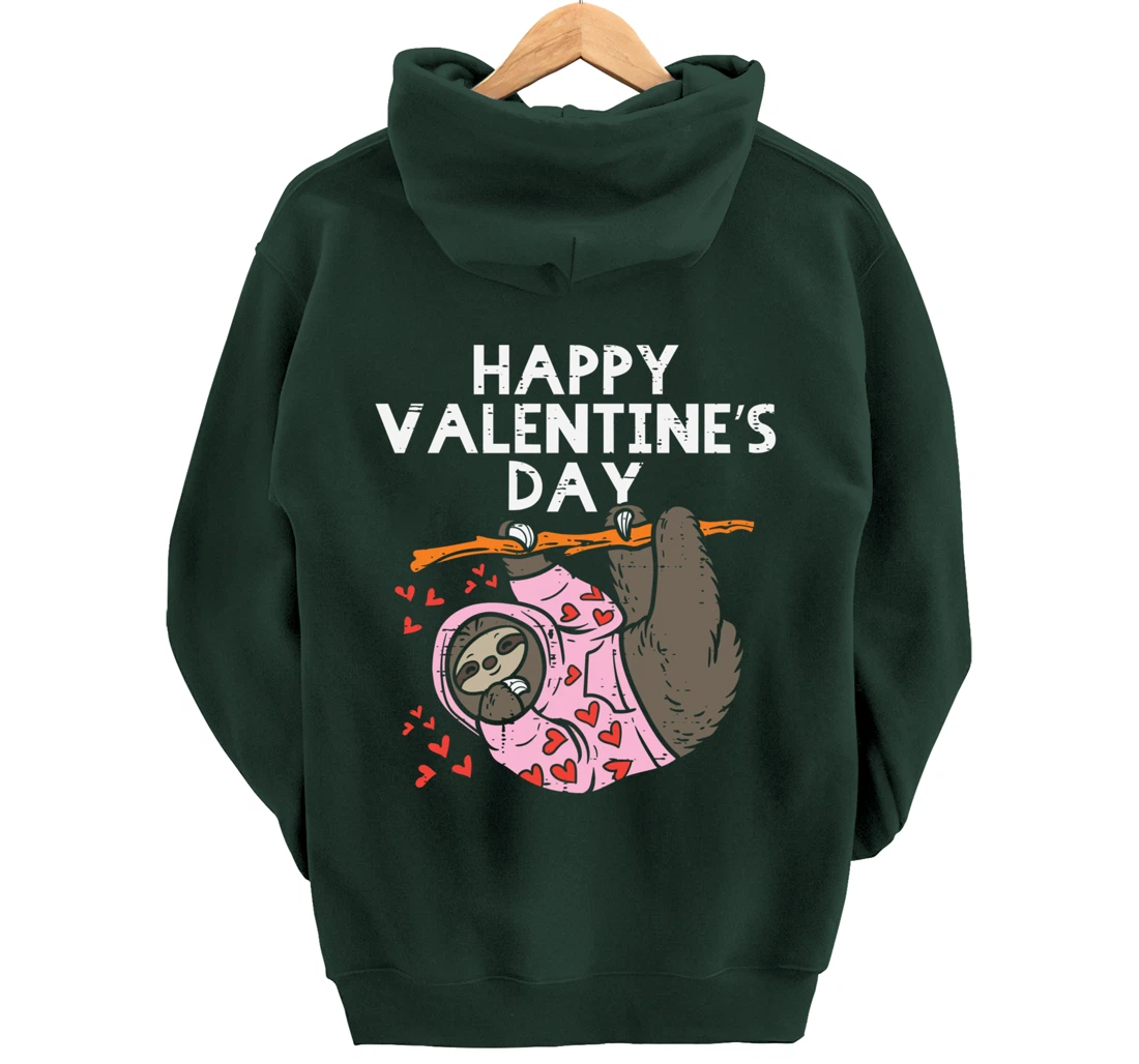 Happy Valentines Day Sloth Hearts Cute Lazy Animal Lover Pullover Hoodie