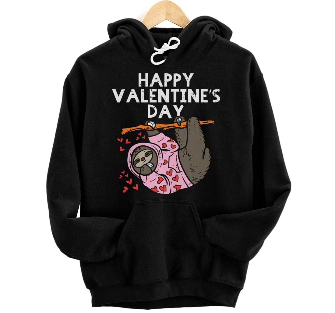 Happy Valentines Day Sloth Hearts Cute Lazy Animal Lover Pullover Hoodie