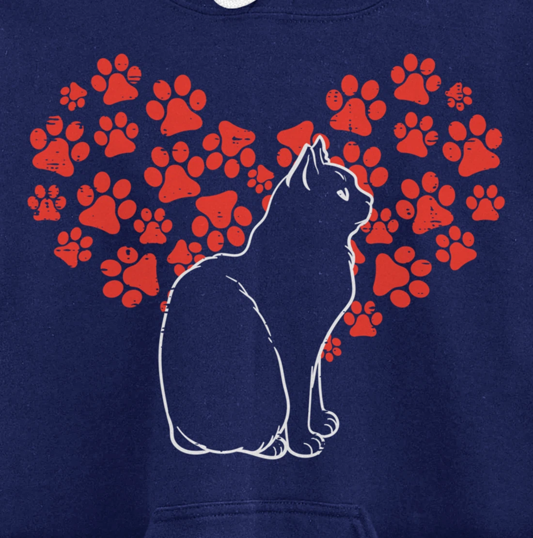 Black Cat Paw Heart Cute Valentines Day Animal Lover Women Pullover Hoodie