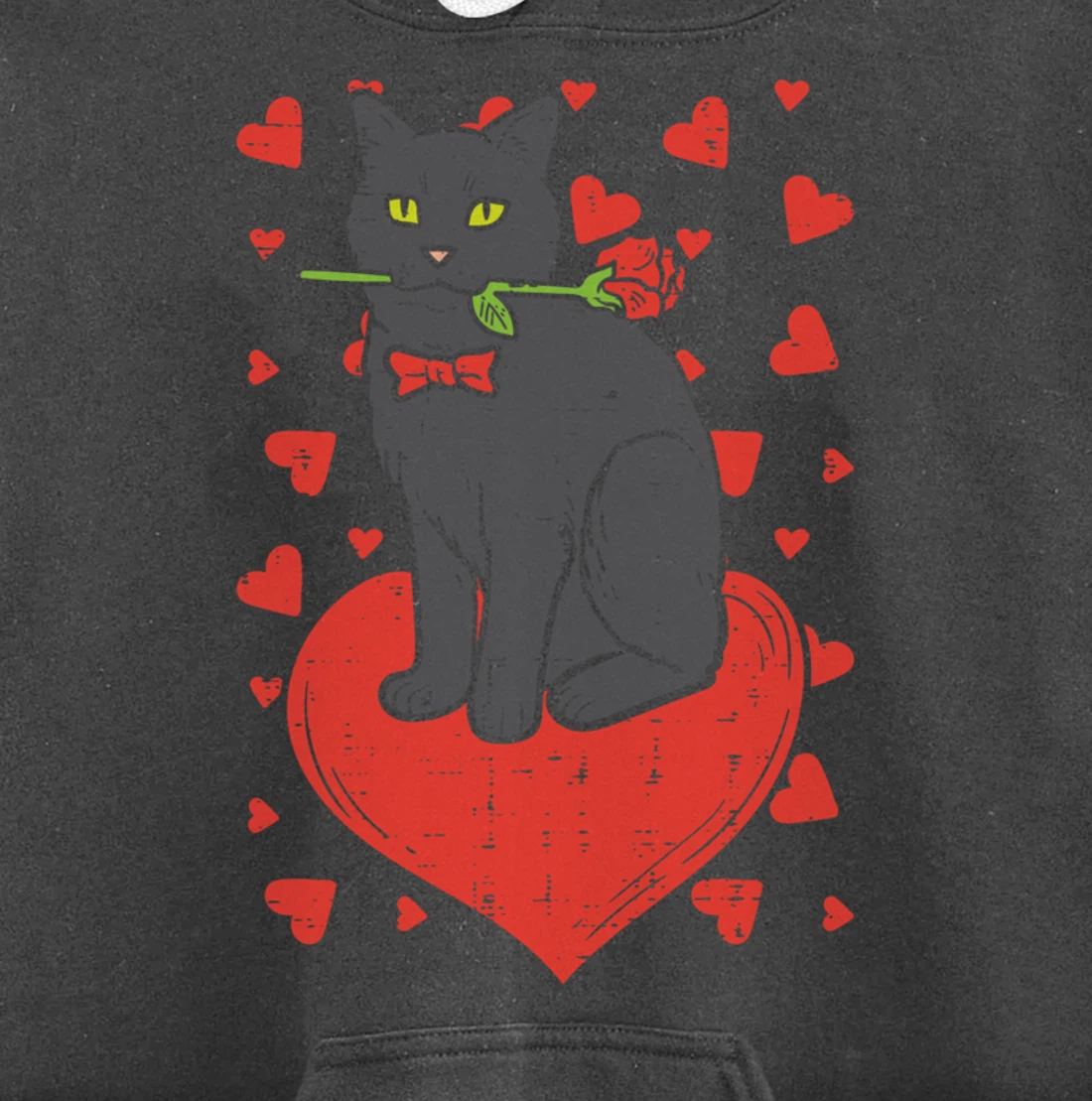 Black Cat Tie Red Rose Heart Cute Valentines Day Pet Women Pullover Hoodie