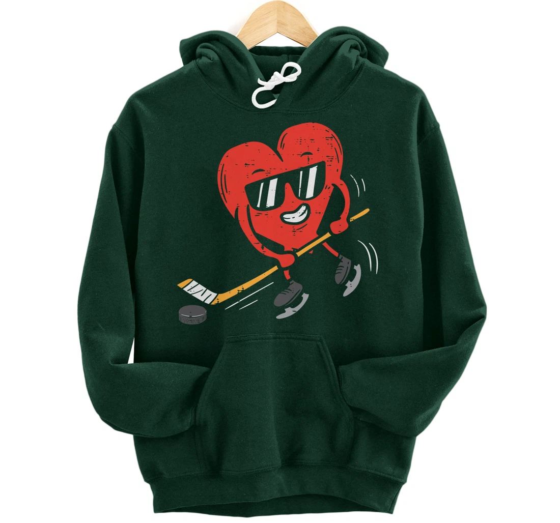 Heart Playing Ice Hockey Valentines Day Love Sports Boys Pullover Hoodie