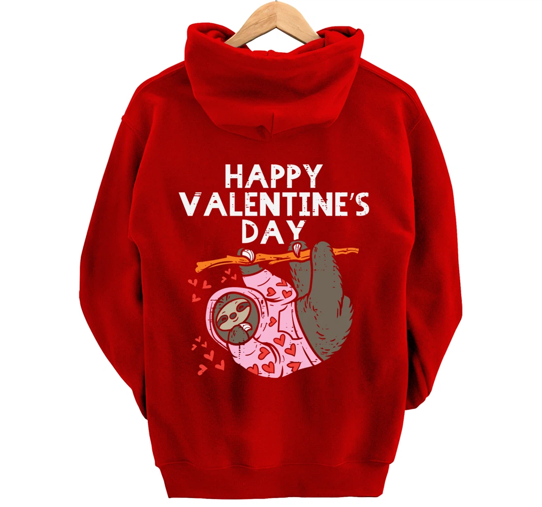 Happy Valentines Day Sloth Hearts Cute Lazy Animal Lover Pullover Hoodie