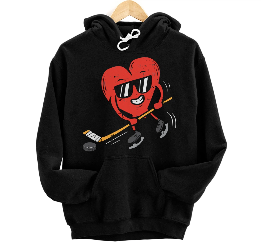 Heart Playing Ice Hockey Valentines Day Love Sports Boys Pullover Hoodie