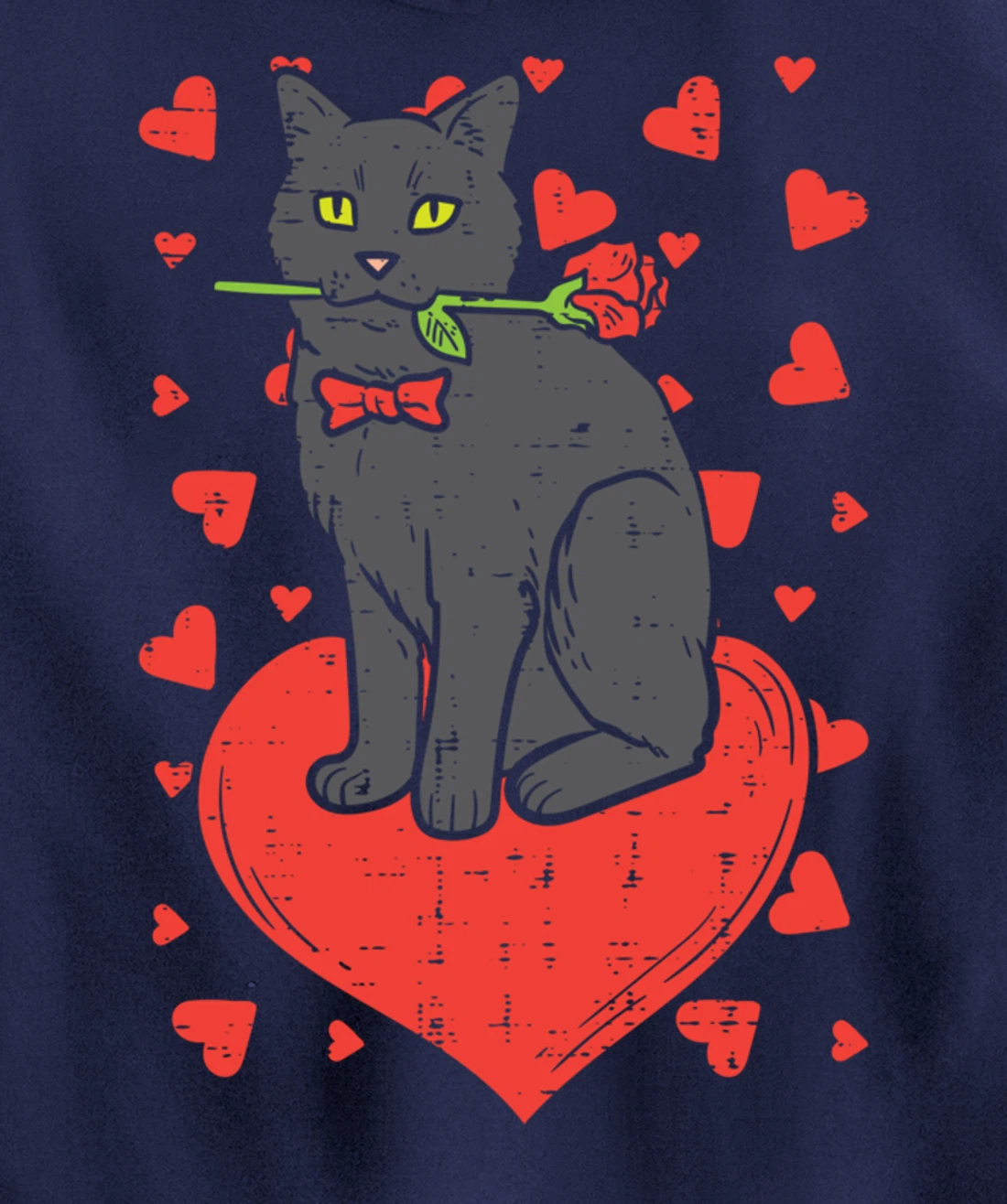 Black Cat Tie Red Rose Heart Cute Valentines Day Pet Women Pullover Hoodie