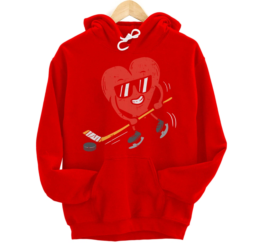 Heart Playing Ice Hockey Valentines Day Love Sports Boys Pullover Hoodie