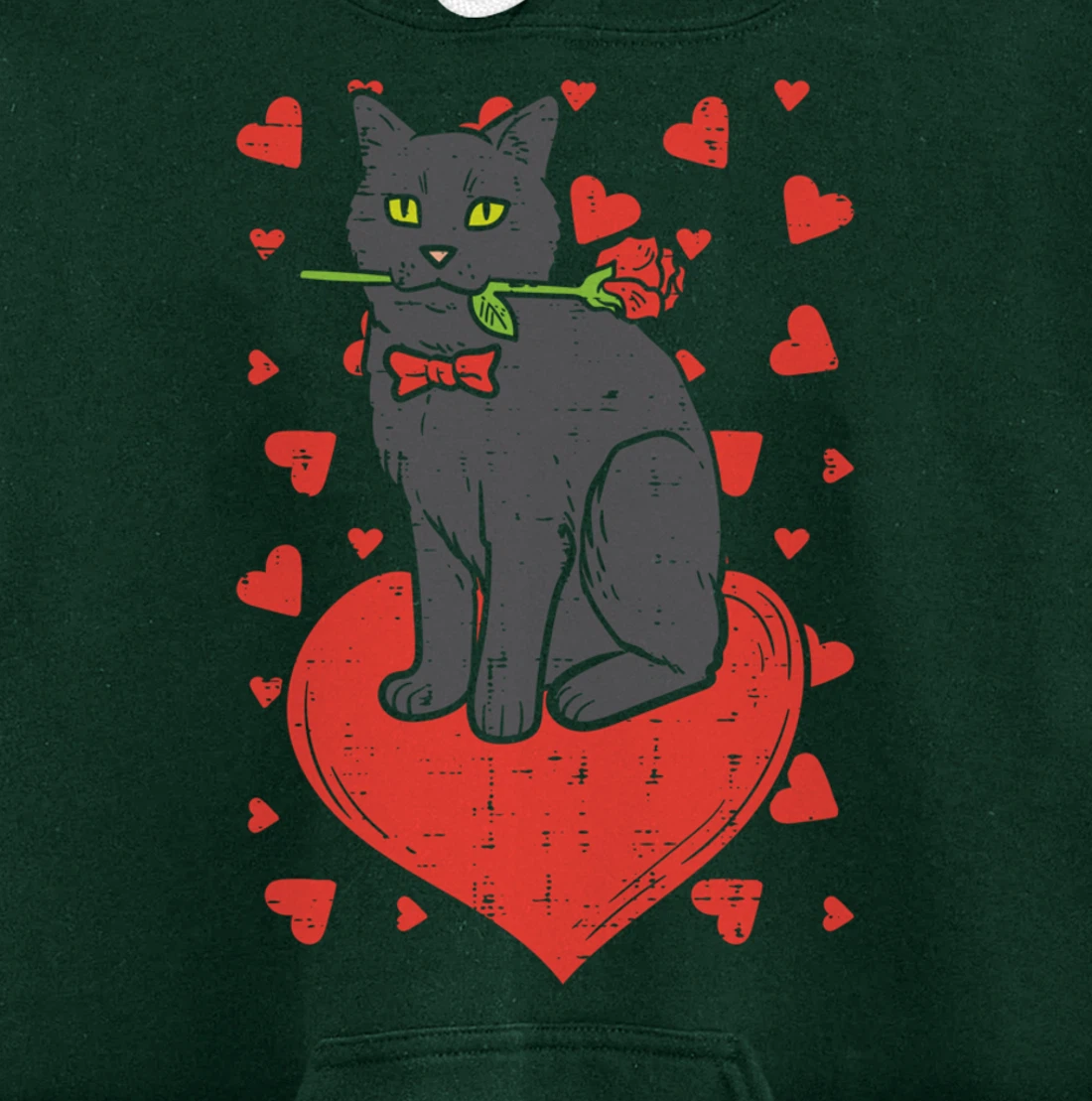 Black Cat Tie Red Rose Heart Cute Valentines Day Pet Women Pullover Hoodie