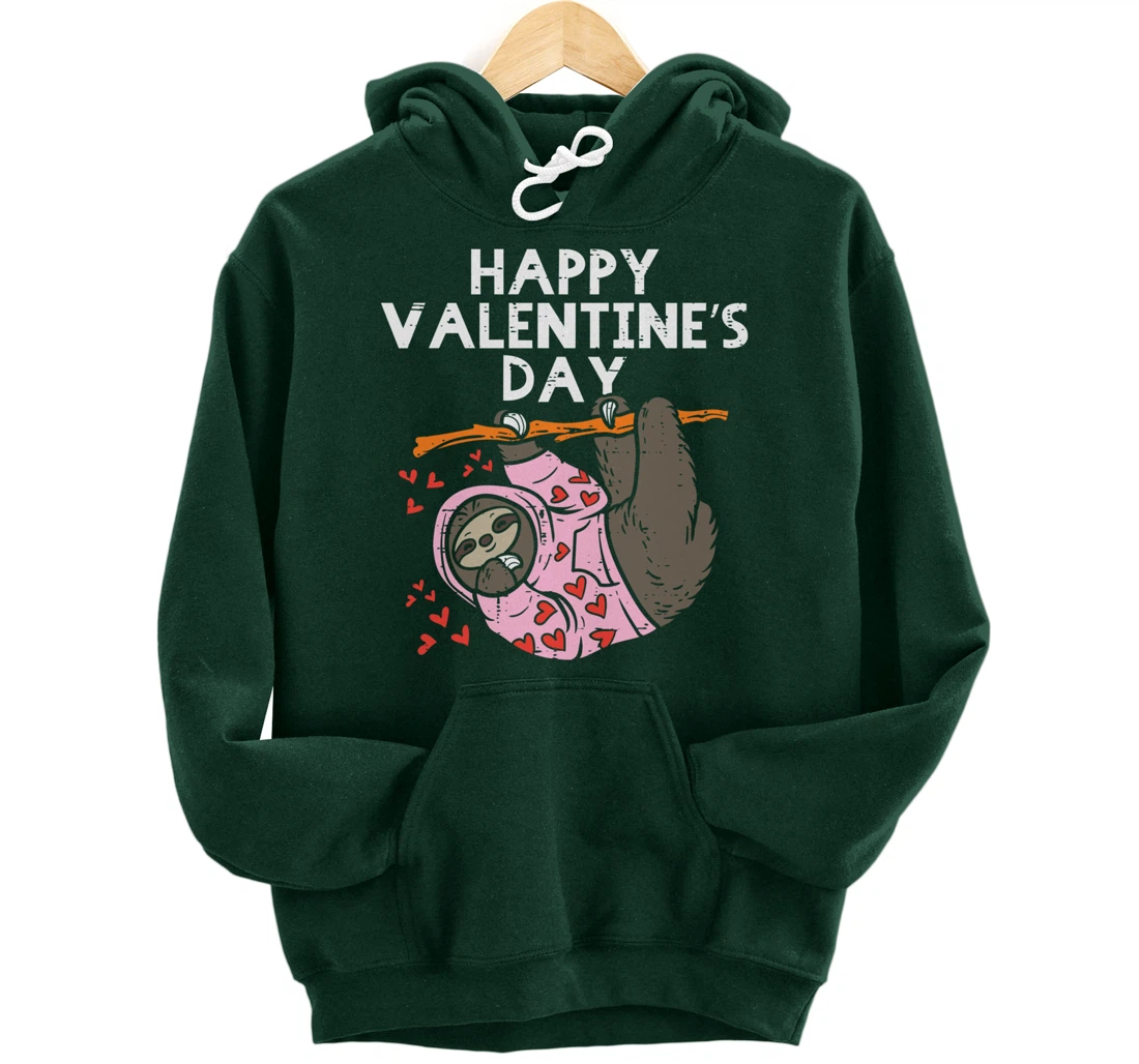 Happy Valentines Day Sloth Hearts Cute Lazy Animal Lover Pullover Hoodie