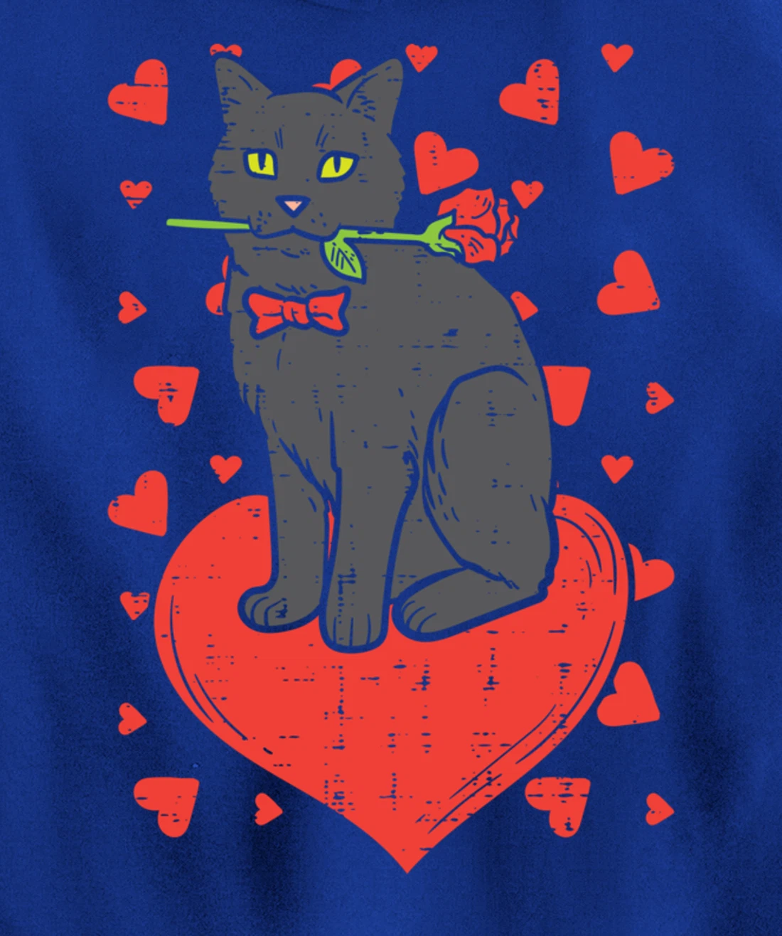 Black Cat Tie Red Rose Heart Cute Valentines Day Pet Women Pullover Hoodie